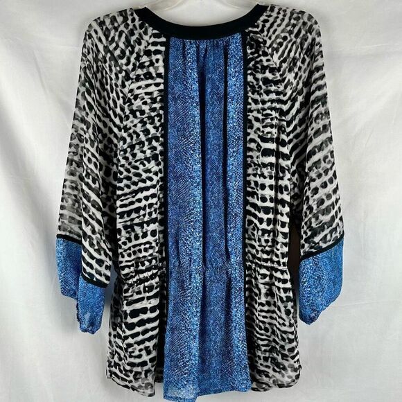 Calvin Klein Animal Print Color Block Flowy Semi-Sheer Blouse Large - Picture 3 of 11